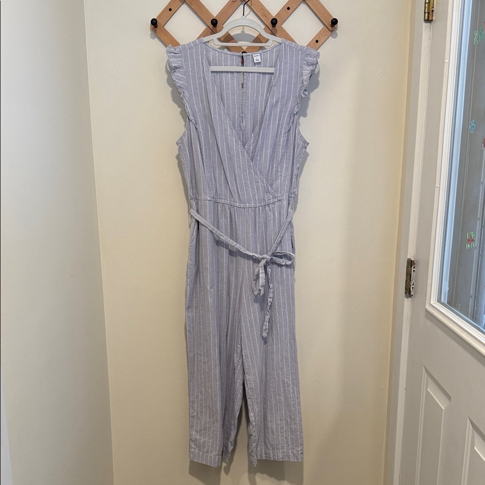 Old Navy Light Gray Striped Jumpsuit